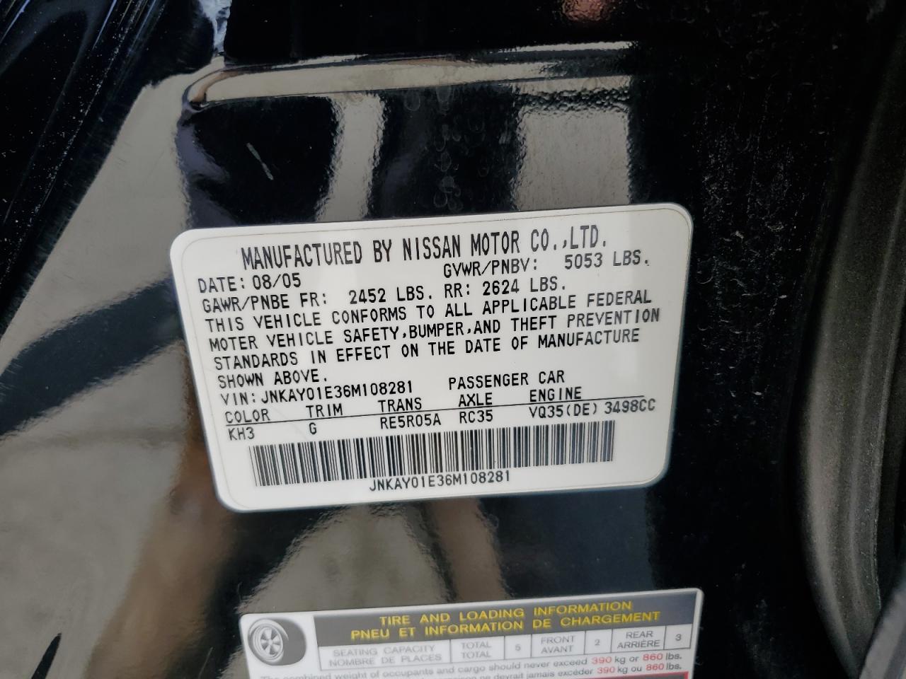 2006 Infiniti M35 Base VIN: JNKAY01E36M108281 Lot: 56759215