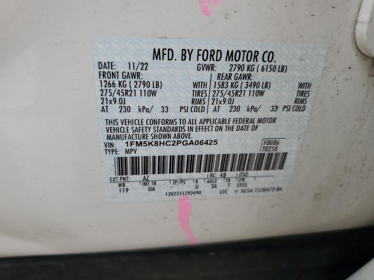 2023 Ford Explorer Platinum VIN: 1FM5K8HC2PGA06425 Lot: 57031375