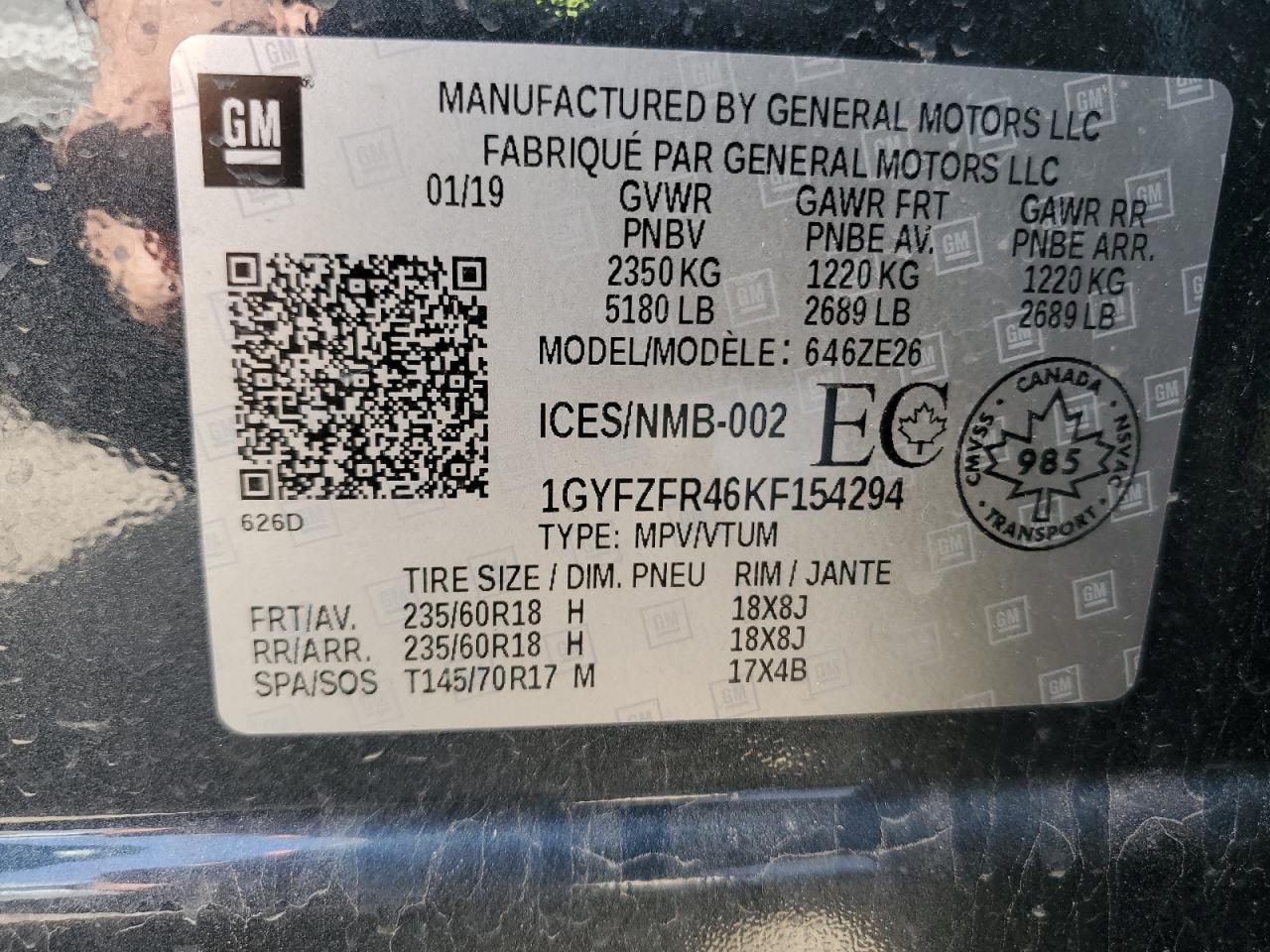 2019 Cadillac Xt4 Sport VIN: 1GYFZFR46KF154294 Lot: 56188805