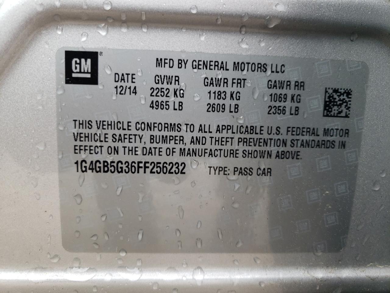 2015 Buick Lacrosse VIN: 1G4GB5G36FF256232 Lot: 56928535