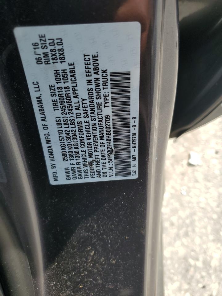 2017 Honda Ridgeline Rts VIN: 5FPYK2F40HB002709 Lot: 56901875