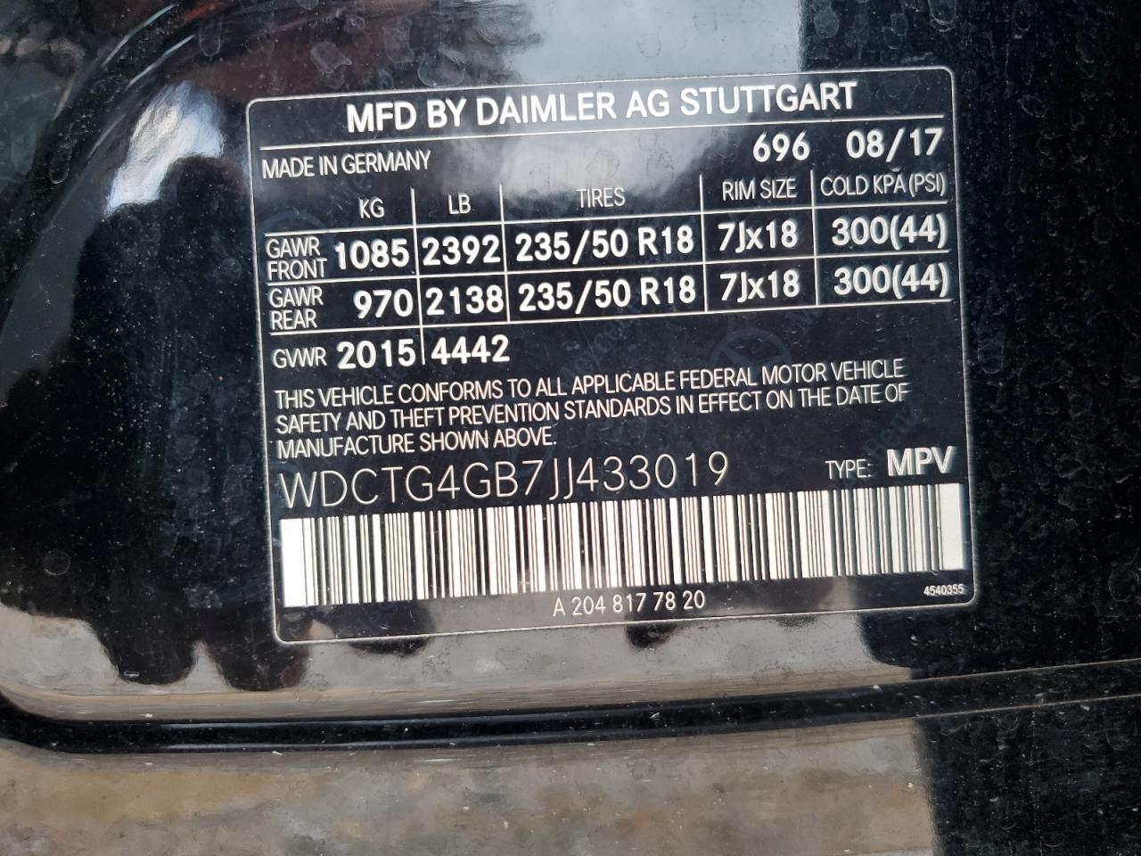 2018 Mercedes-Benz Gla 250 4Matic VIN: WDCTG4GB7JJ433019 Lot: 58828965