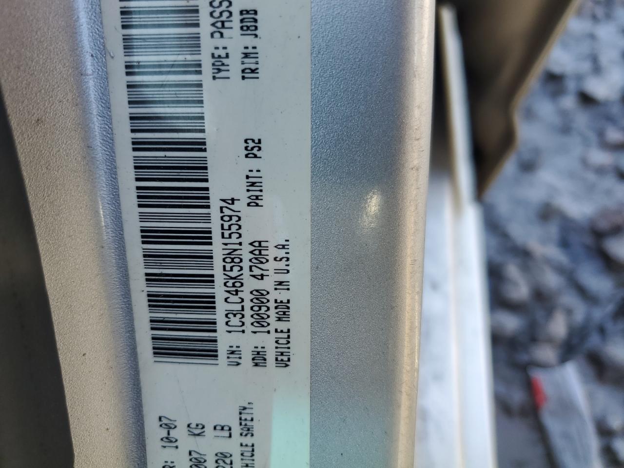 2008 Chrysler Sebring Lx VIN: 1C3LC46K58N155974 Lot: 55897235