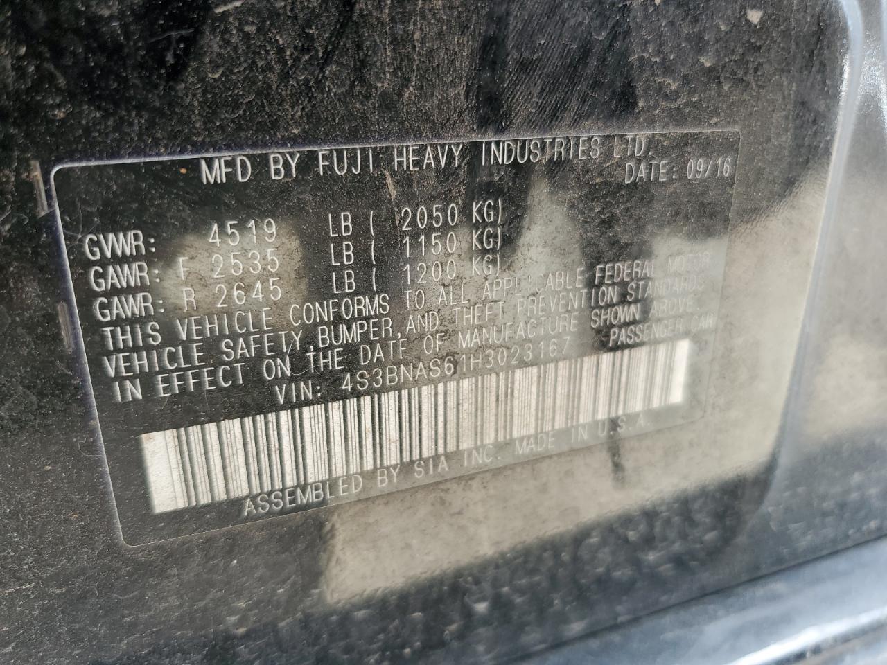 2017 Subaru Legacy Sport VIN: 4S3BNAS61H3023167 Lot: 56753045