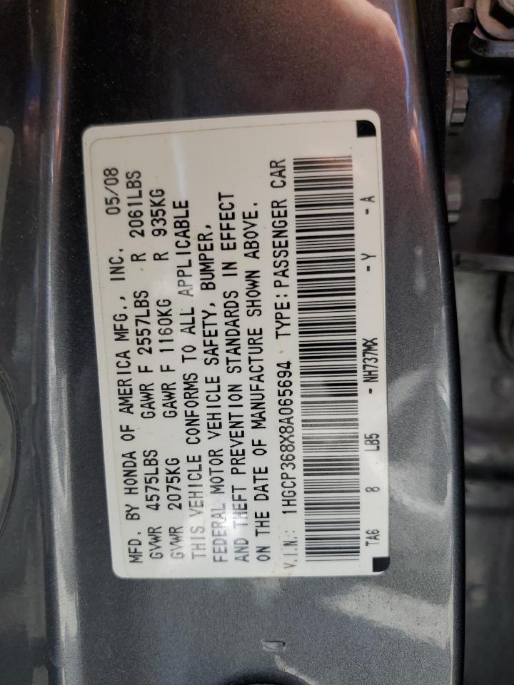 2008 Honda Accord Exl VIN: 1HGCP368X8A065694 Lot: 59230675