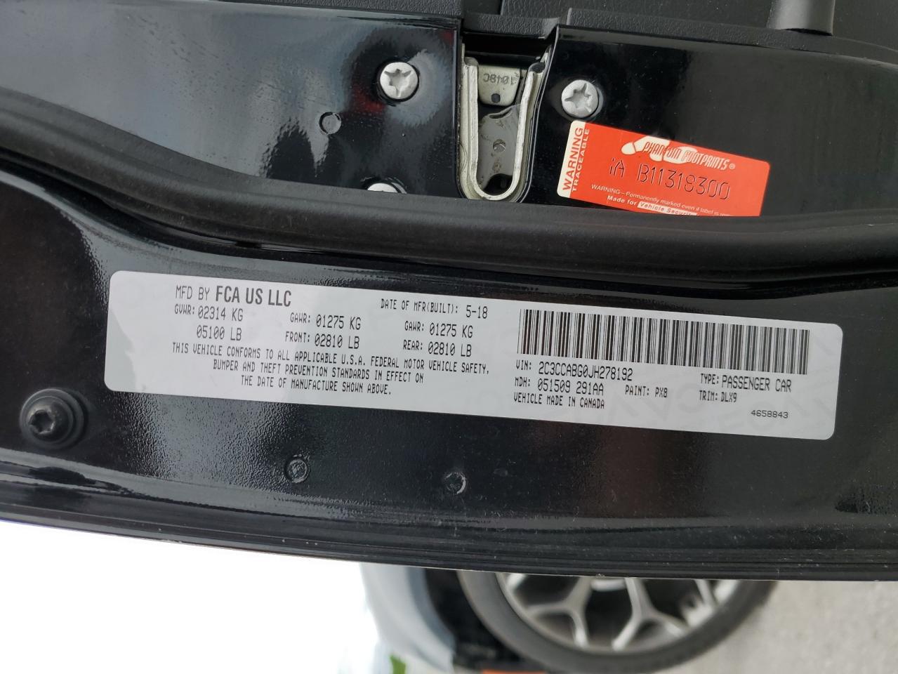 2018 Chrysler 300 S VIN: 2C3CCABG0JH278192 Lot: 58546105