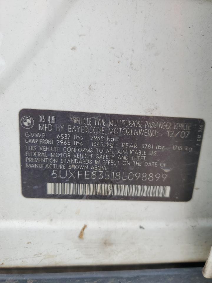 2008 BMW X5 4.8I VIN: 5UXFE83518L098899 Lot: 58555965