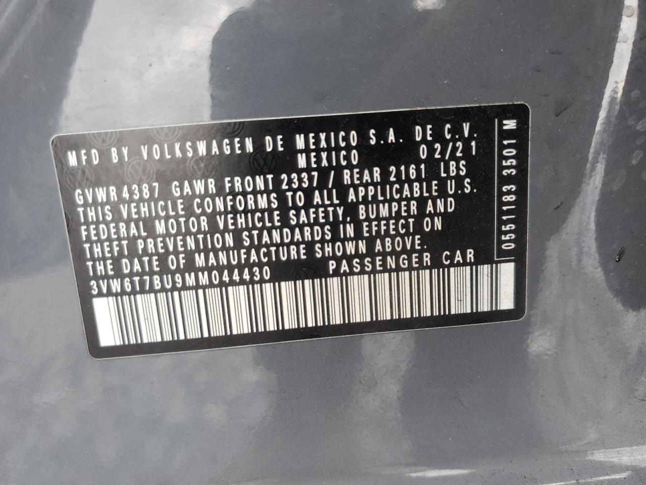 2021 Volkswagen Jetta Gli VIN: 3VW6T7BU9MM044430 Lot: 56574225