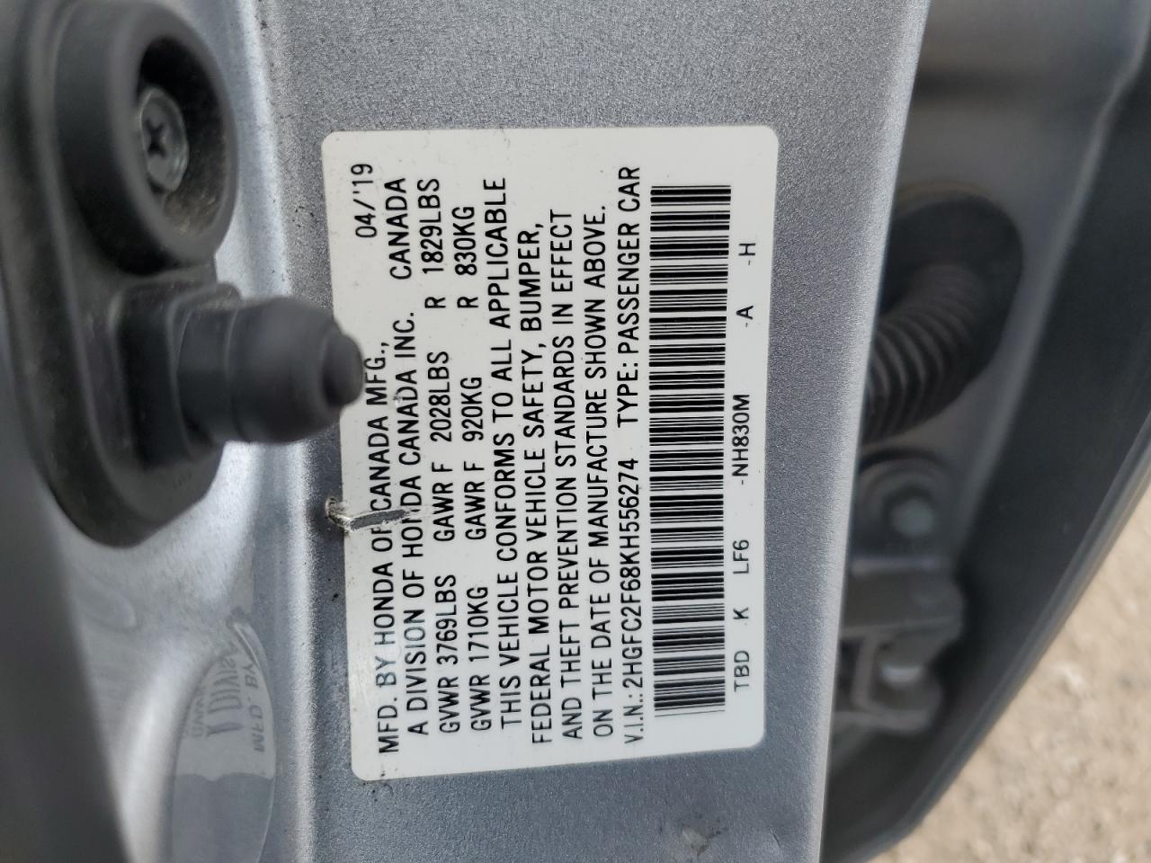 2019 Honda Civic Lx VIN: 2HGFC2F68KH556274 Lot: 56122765