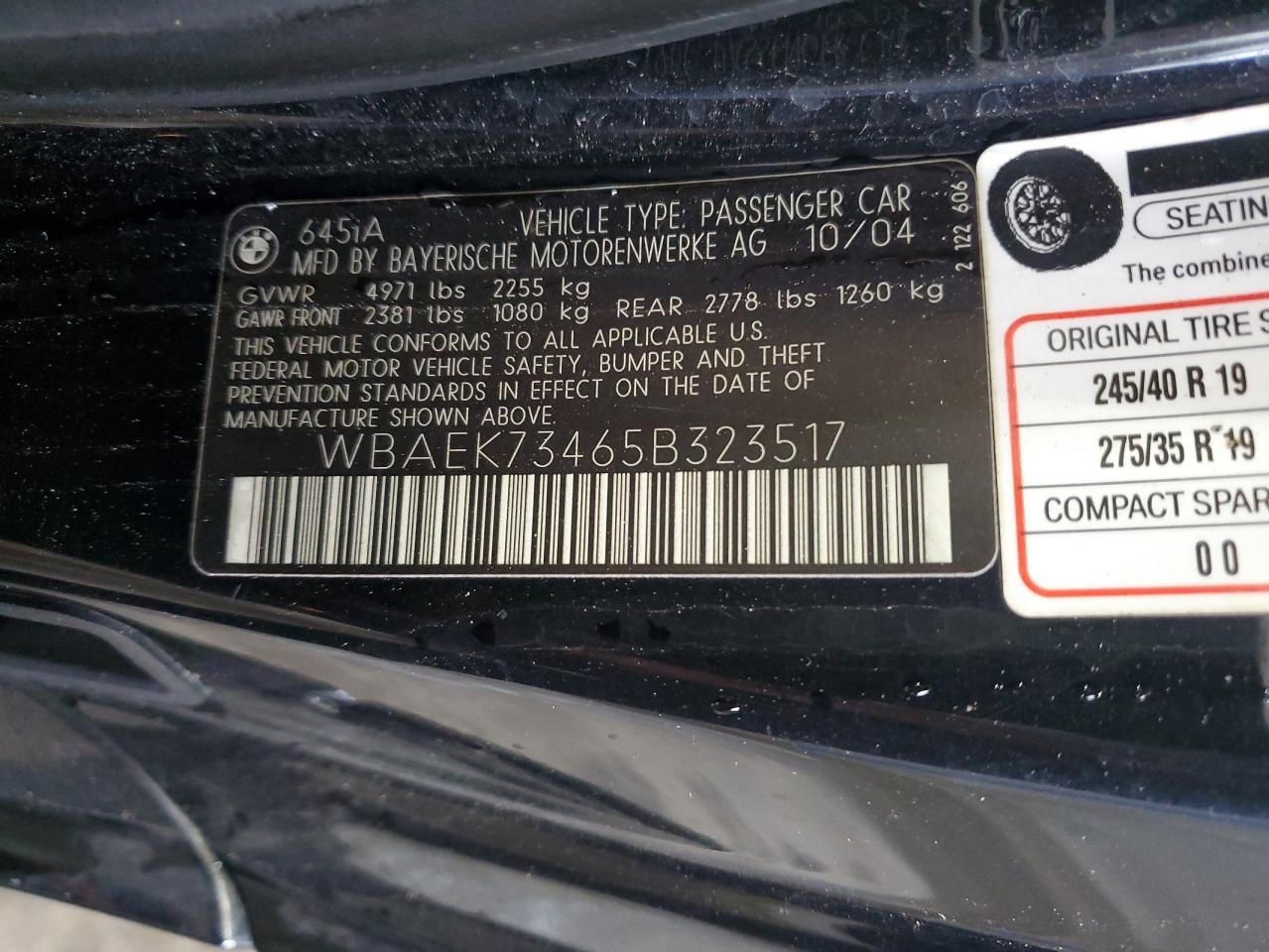 2005 BMW 645 Ci Automatic VIN: WBAEK73465B323517 Lot: 54010105