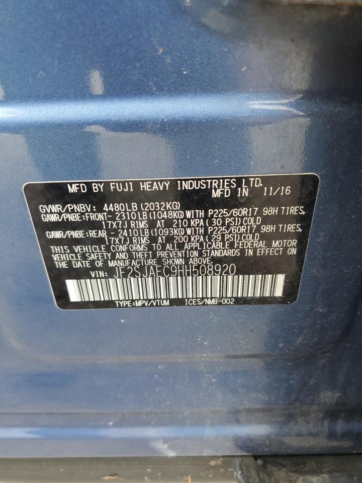 2017 Subaru Forester 2.5I Premium VIN: JF2SJAEC9HH508920 Lot: 56668275