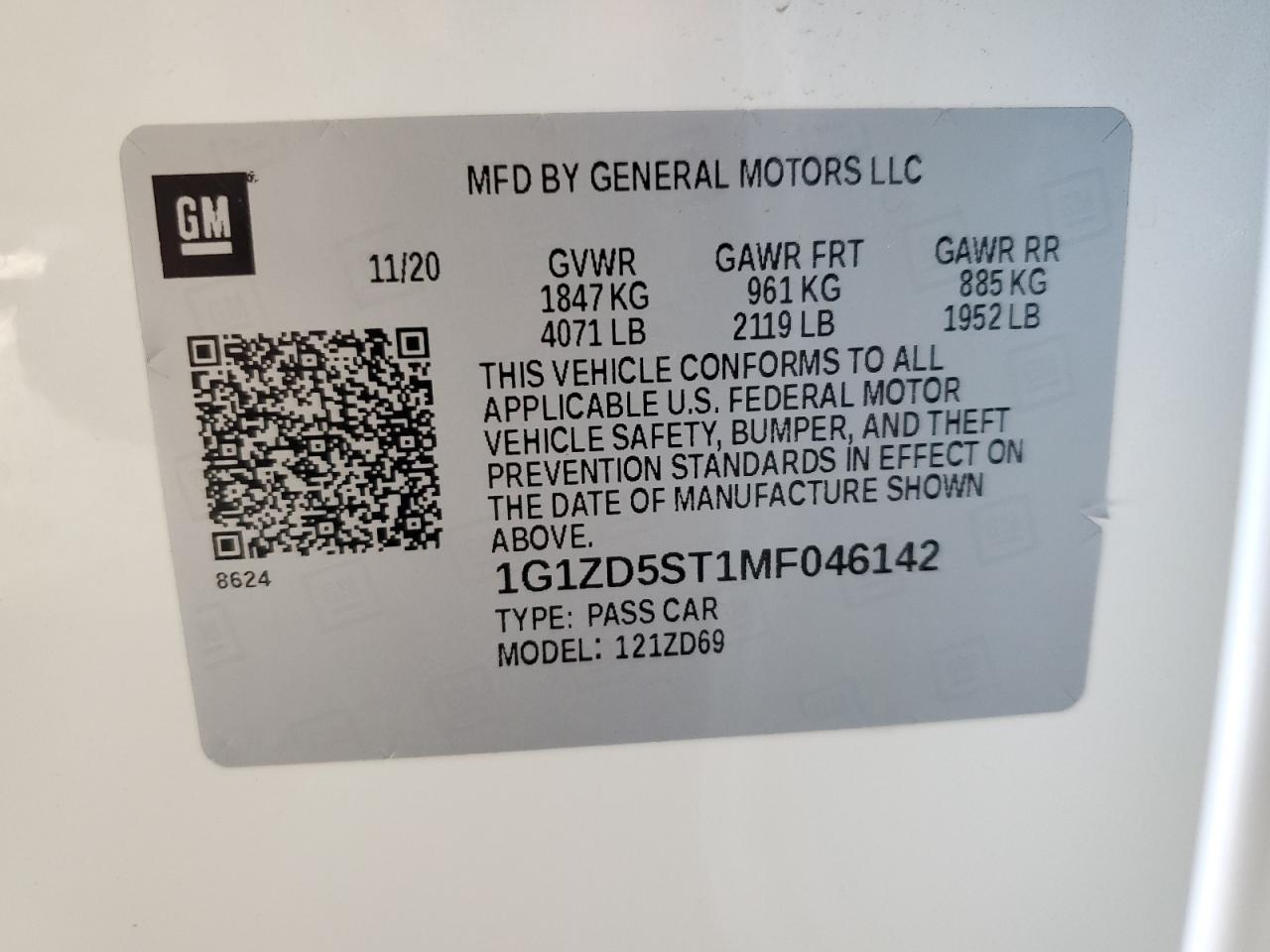 2021 Chevrolet Malibu Lt VIN: 1G1ZD5ST1MF046142 Lot: 56320545