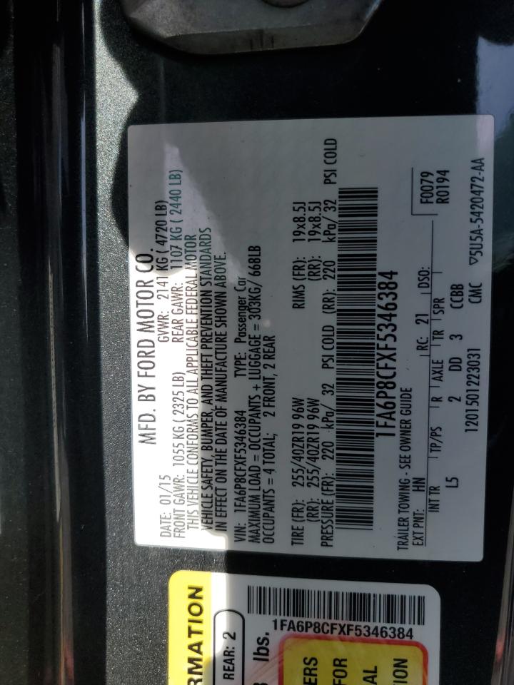 2015 Ford Mustang Gt VIN: 1FA6P8CFXF5346384 Lot: 55947535