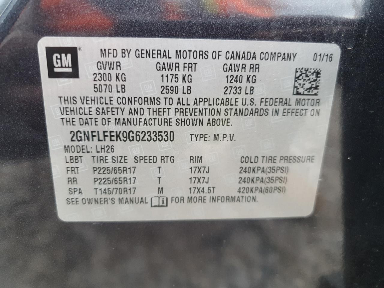 2016 Chevrolet Equinox Lt VIN: 2GNFLFEK9G6233530 Lot: 56964325