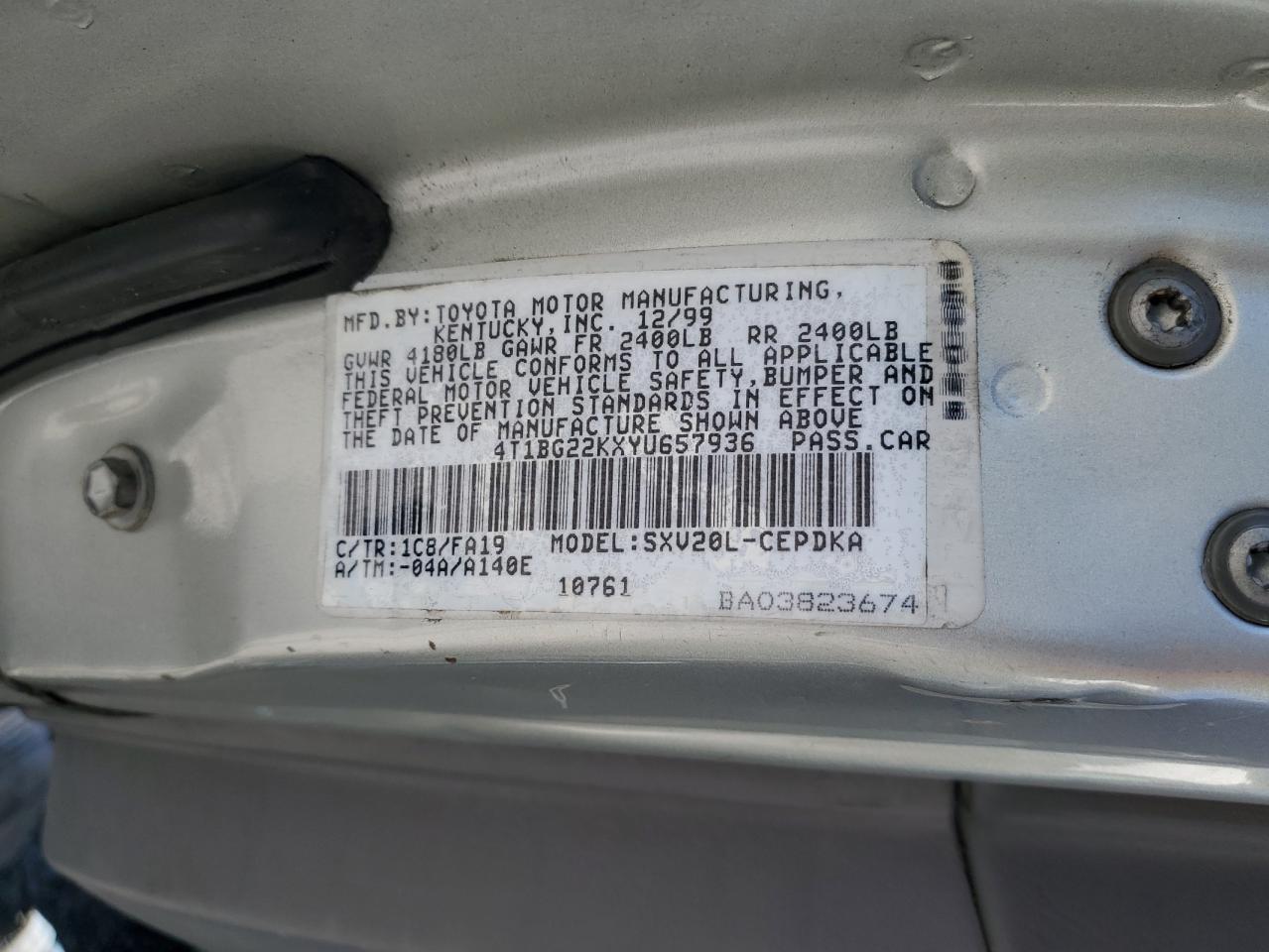 2000 Toyota Camry Ce VIN: 4T1BG22KXYU657936 Lot: 57280385