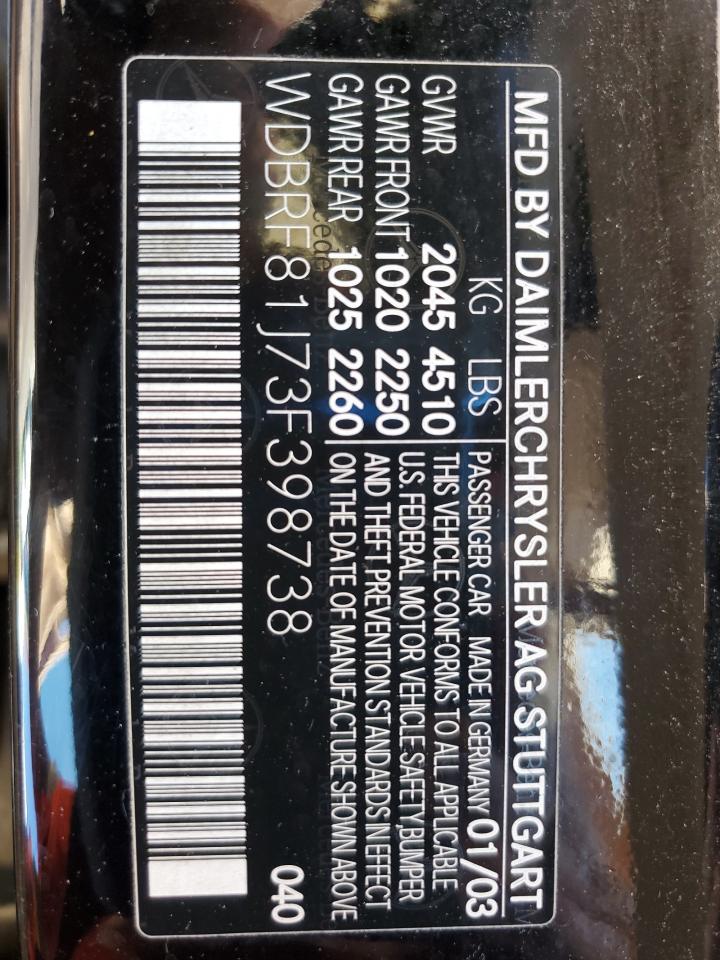 2003 Mercedes-Benz C 240 4Matic VIN: WDBRF81J73F398738 Lot: 56143605