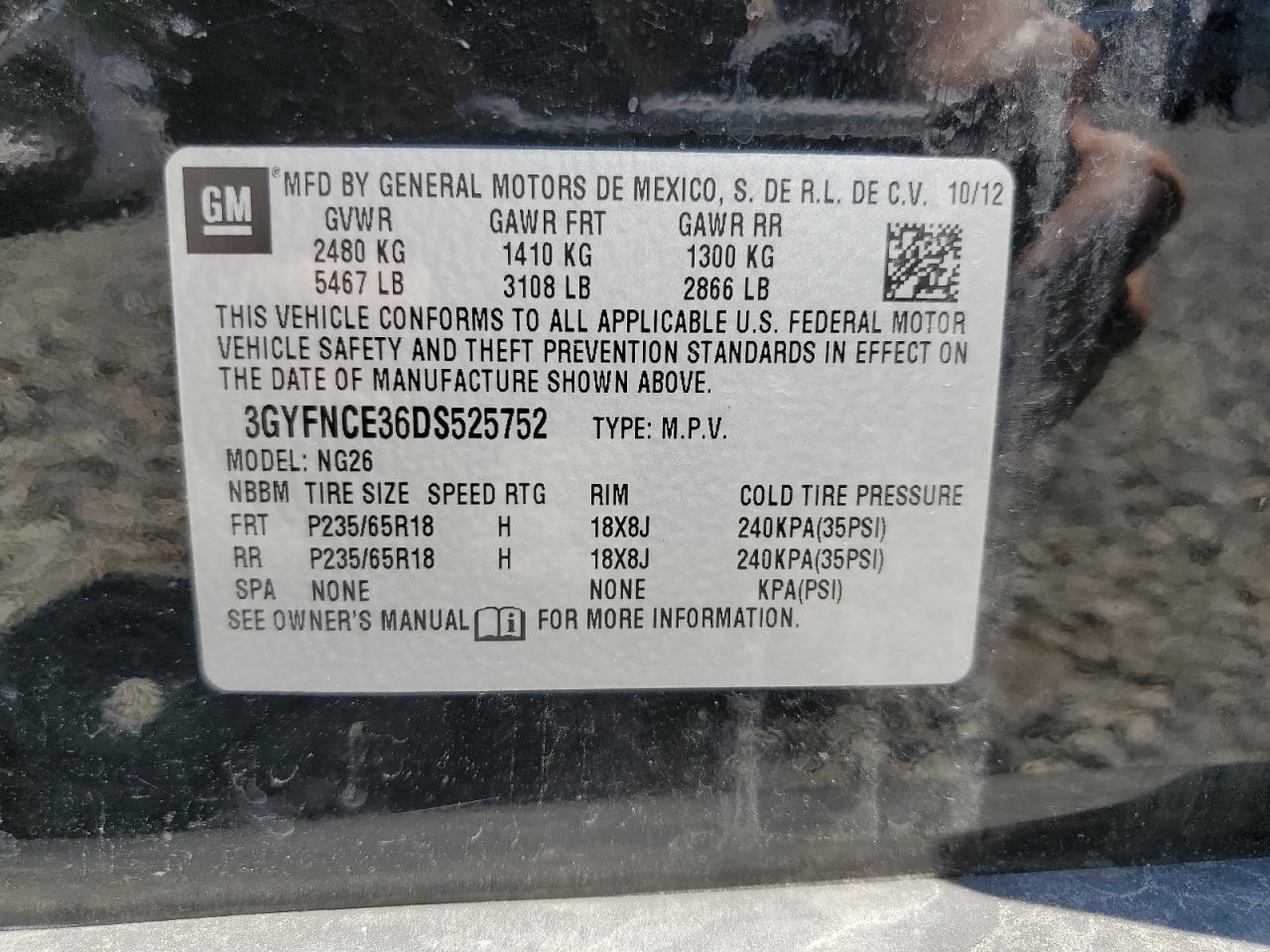 2013 Cadillac Srx Luxury Collection VIN: 3GYFNCE36DS525752 Lot: 81389005