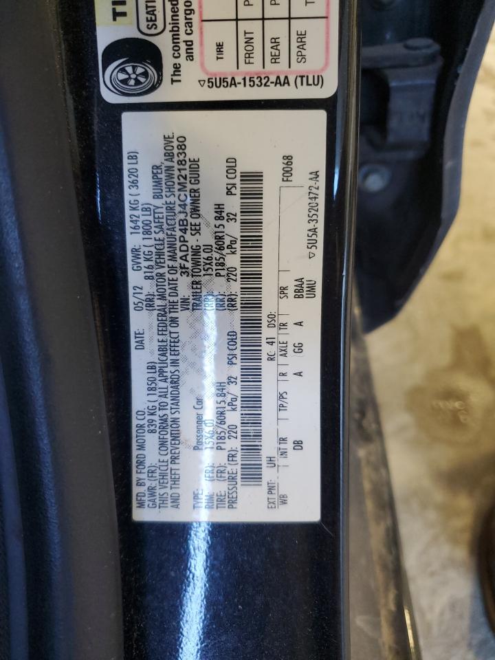 2012 Ford Fiesta Se VIN: 3FADP4BJ4CM218380 Lot: 91690805