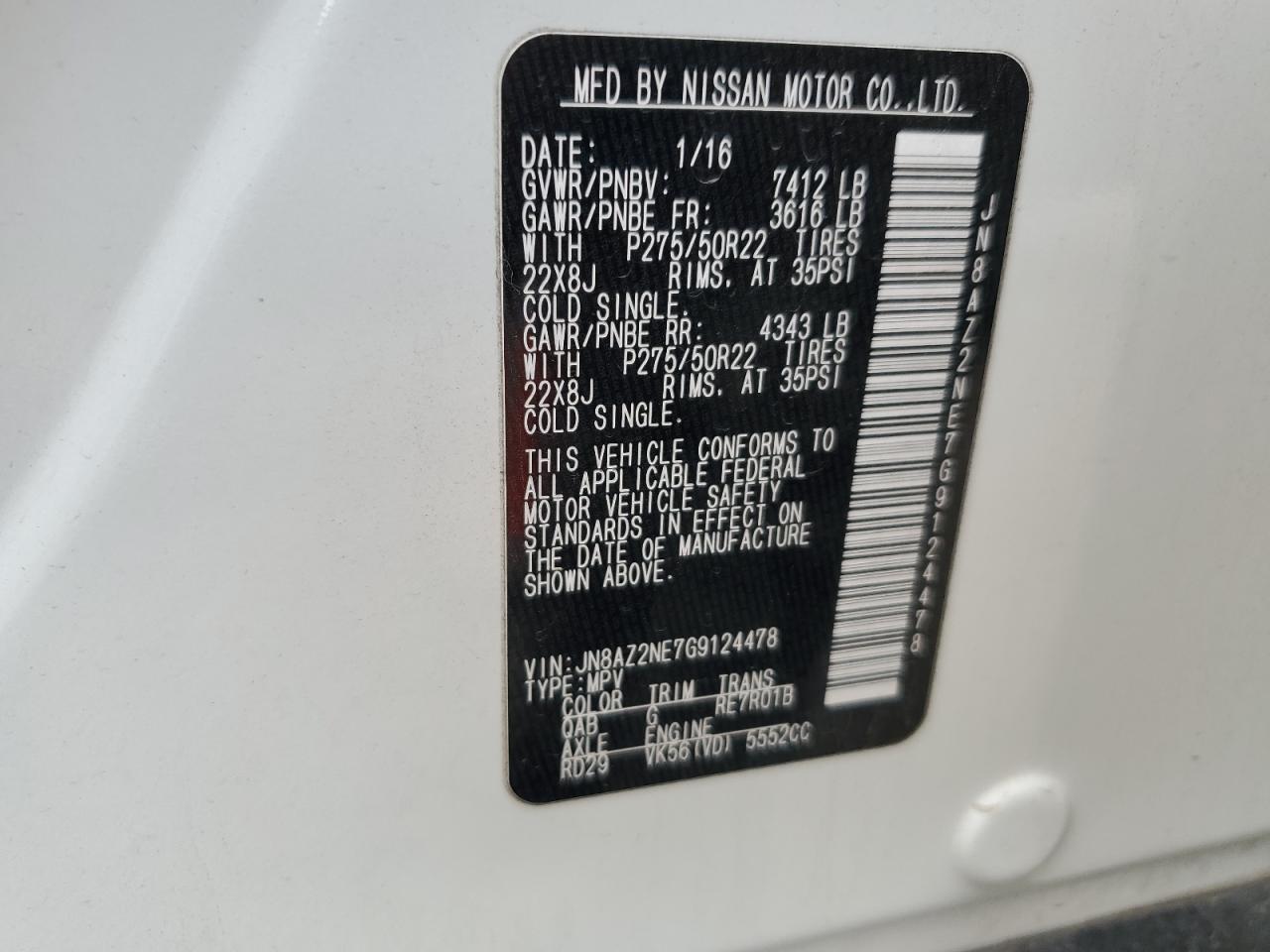 2016 Infiniti Qx80 VIN: JN8AZ2NE7G9124478 Lot: 57421545