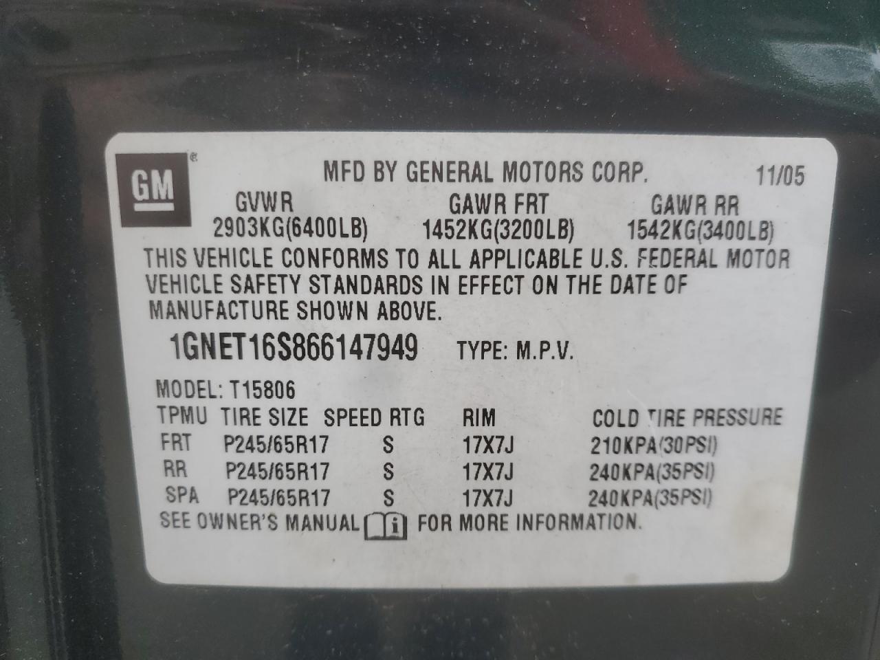 2006 Chevrolet Trailblazer Ext Ls VIN: 1GNET16S866147949 Lot: 55306595