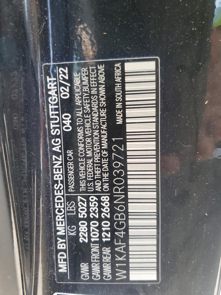 2022 Mercedes-Benz C 300 VIN: W1KAF4GB6NR039721 Lot: 56534875