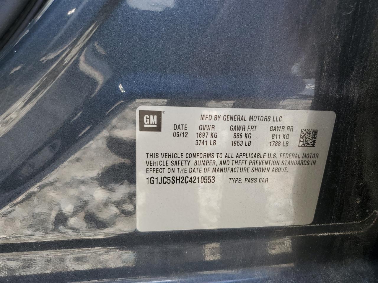 2012 Chevrolet Sonic Lt VIN: 1G1JC5SH2C4210553 Lot: 56484635