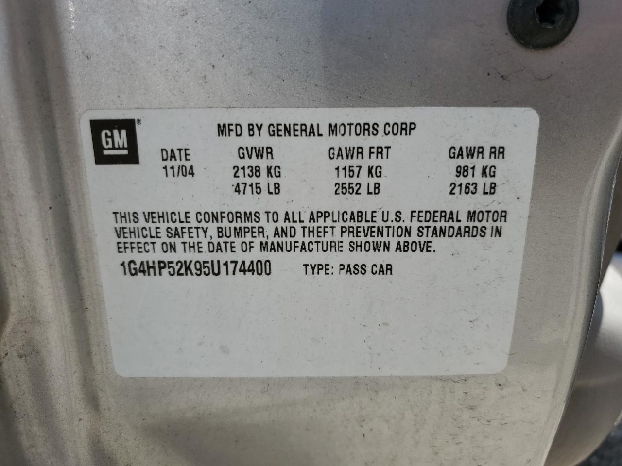 2005 Buick Lesabre Custom VIN: 1G4HP52K95U174400 Lot: 56872695