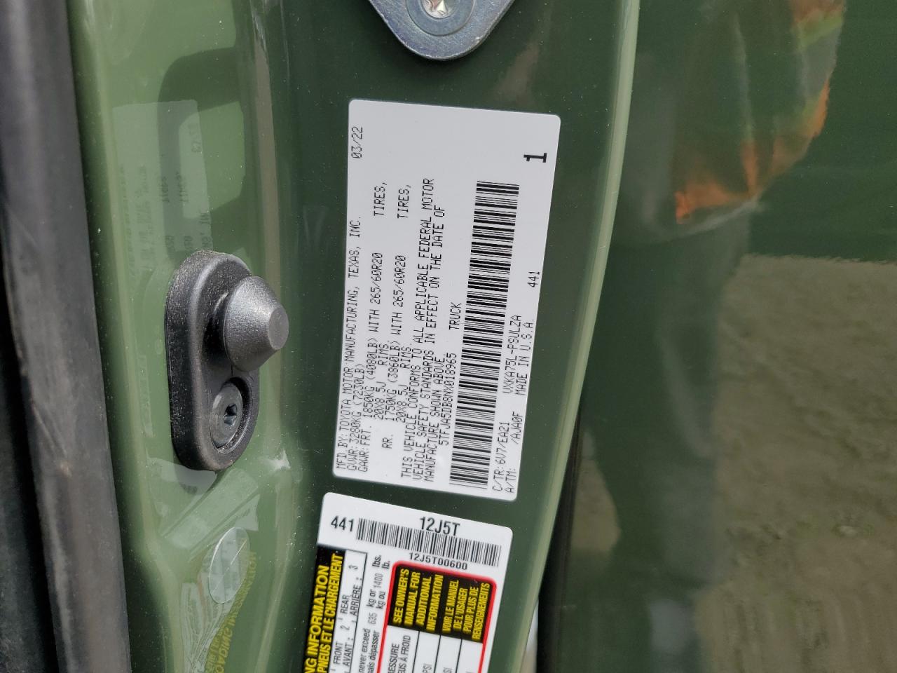 2022 Toyota Tundra Crewmax Limited VIN: 5TFJA5DB8NX018965 Lot: 55242405