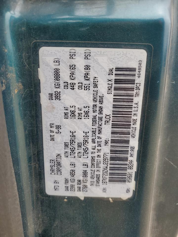 1998 Dodge Ram 2500 VIN: 1B7KF23ZXWJ229771 Lot: 57152265