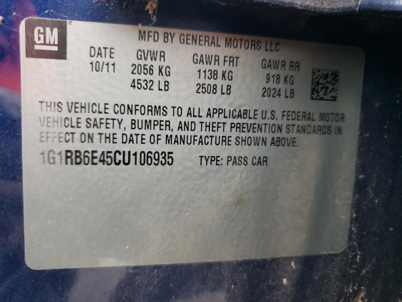 2012 Chevrolet Volt VIN: 1G1RB6E45CU106935 Lot: 55843715