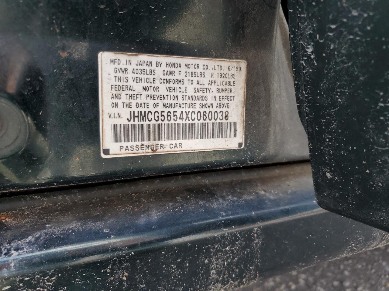 1999 Honda Accord Ex VIN: JHMCG5654XC060038 Lot: 56693555