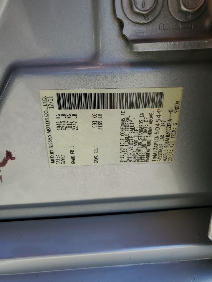 2012 Nissan Altima Base VIN: 1N4AL2AP5CN504544 Lot: 57478195