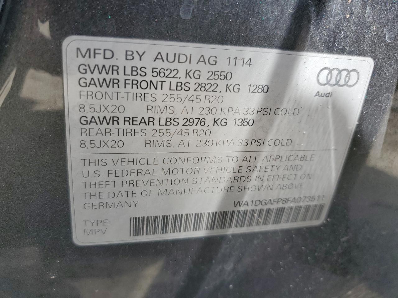2015 Audi Q5 Premium Plus VIN: WA1DGAFP8FA073511 Lot: 57361125