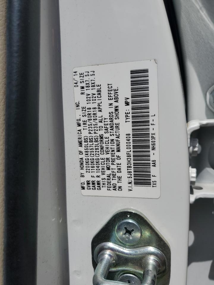 2015 Acura Rdx VIN: 5J8TB3H38FL000408 Lot: 57069295