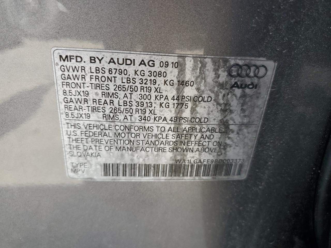 2011 Audi Q7 Premium Plus VIN: WA1LGAFE9BD003373 Lot: 56621305