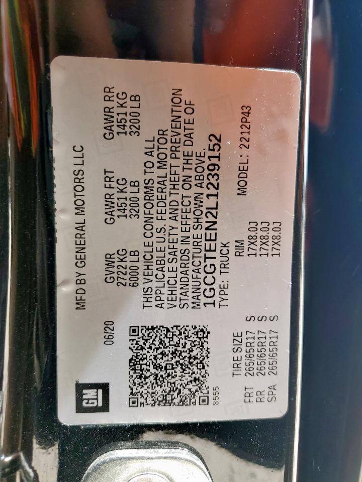 2020 Chevrolet Colorado Zr2 VIN: 1GCGTEEN2L1239152 Lot: 56745295
