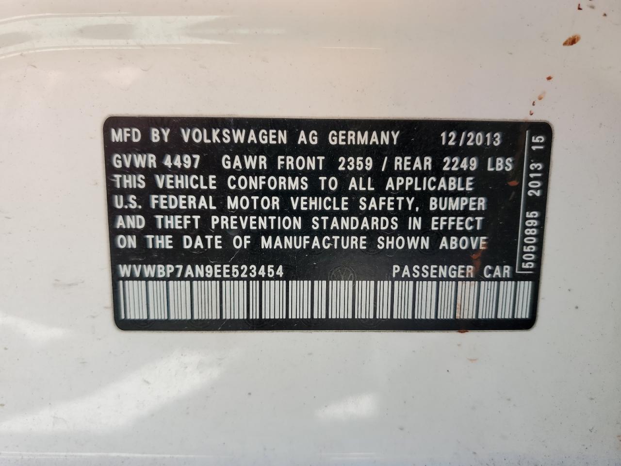 2014 Volkswagen Cc Sport VIN: WVWBP7AN9EE523454 Lot: 56242535