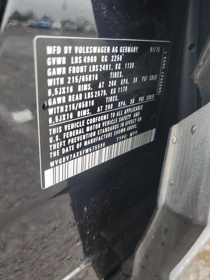 2015 Volkswagen Tiguan S VIN: WVGBV7AX5FW575596 Lot: 58424745