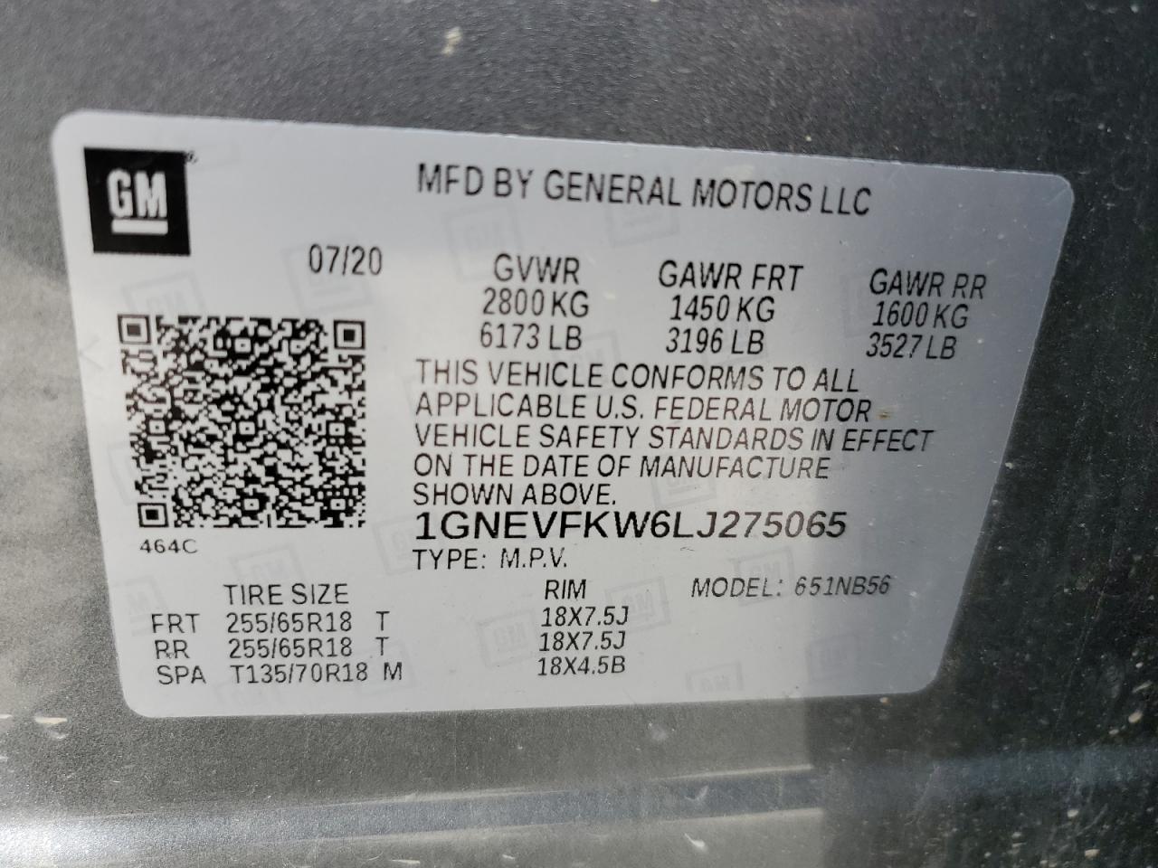 2020 Chevrolet Traverse Ls VIN: 1GNEVFKW6LJ275065 Lot: 58684225