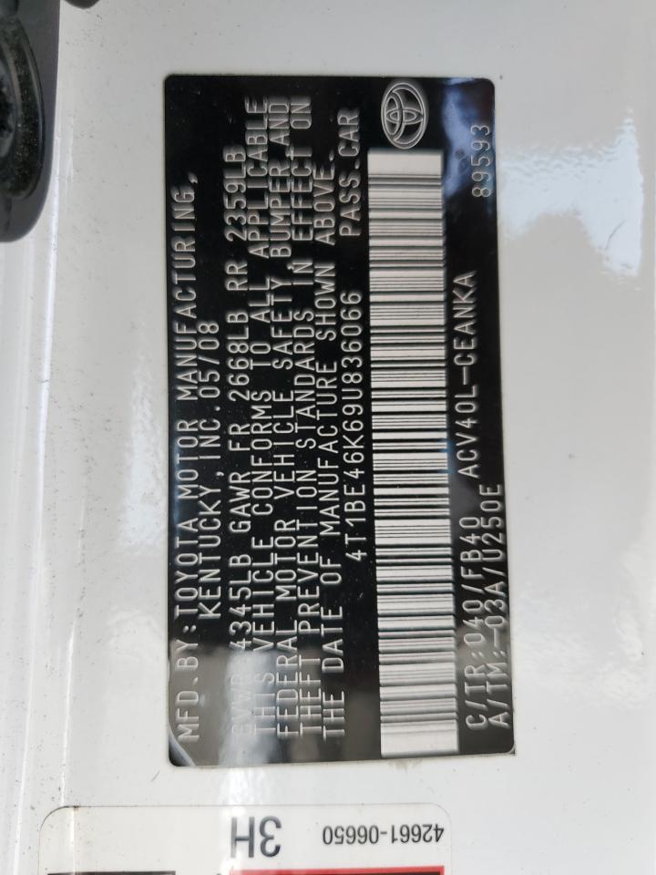 2009 Toyota Camry Base VIN: 4T1BE46K69U836066 Lot: 57349715