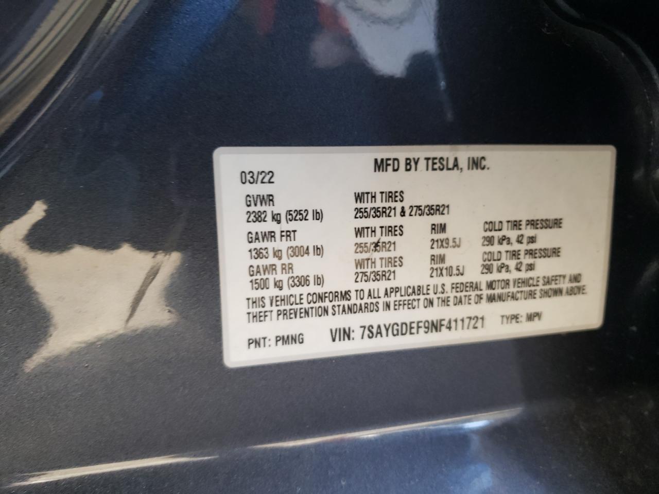 2022 Tesla Model Y VIN: 7SAYGDEF9NF411721 Lot: 56961145
