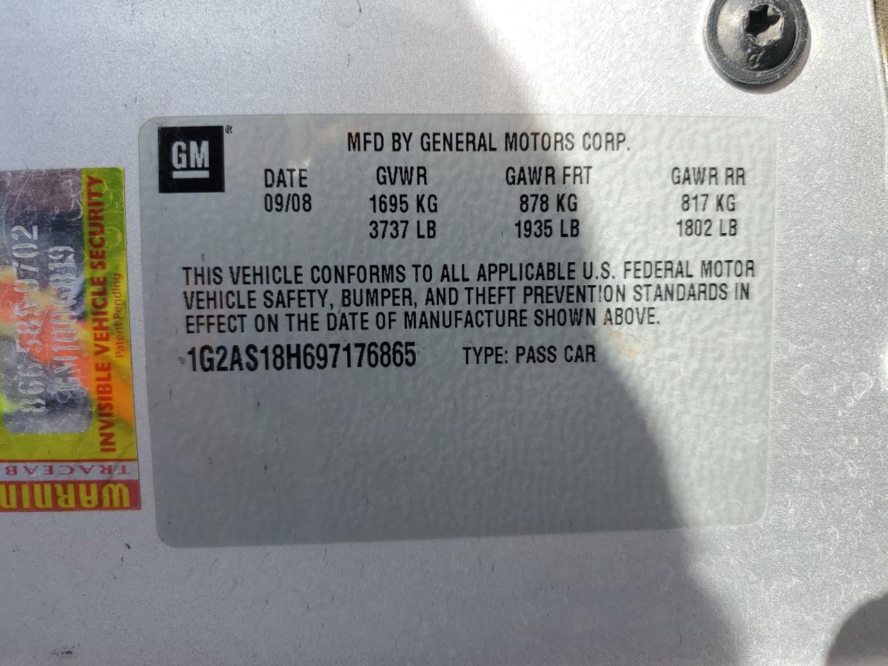 2009 Pontiac G5 VIN: 1G2AS18H697176865 Lot: 57133875