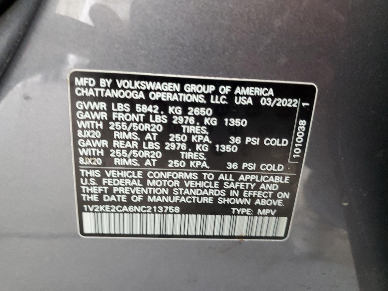 2022 Volkswagen Atlas Cross Sport Se VIN: 1V2KE2CA6NC213758 Lot: 56869825