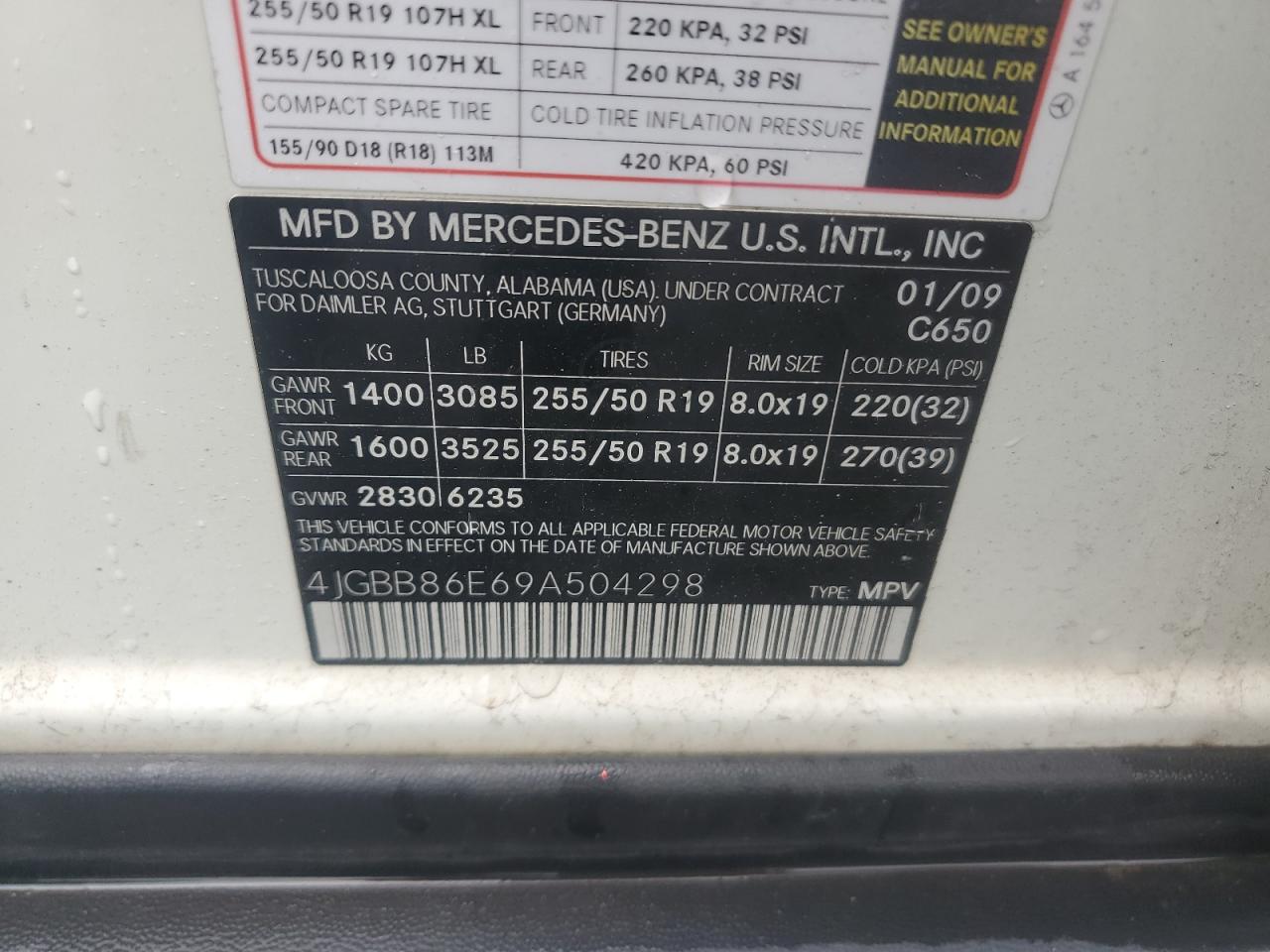 2009 Mercedes-Benz Ml 350 VIN: 4JGBB86E69A504298 Lot: 56718555