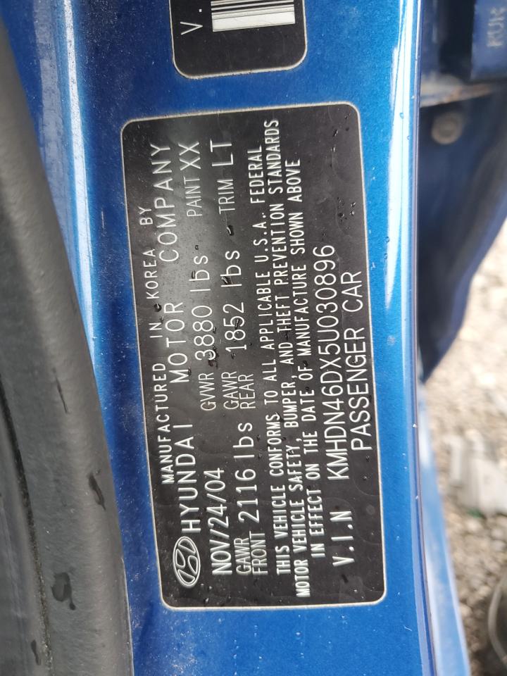 2005 Hyundai Elantra Gls VIN: KMHDN46DX5U030896 Lot: 55809135