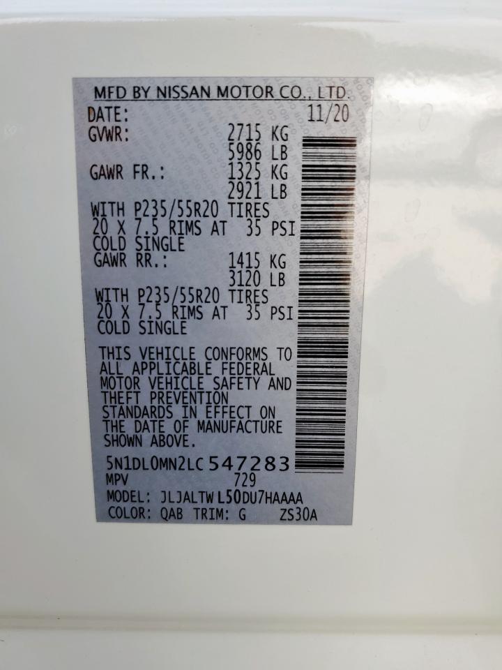 2020 Infiniti Qx60 Luxe VIN: 5N1DL0MN2LC547283 Lot: 56510215
