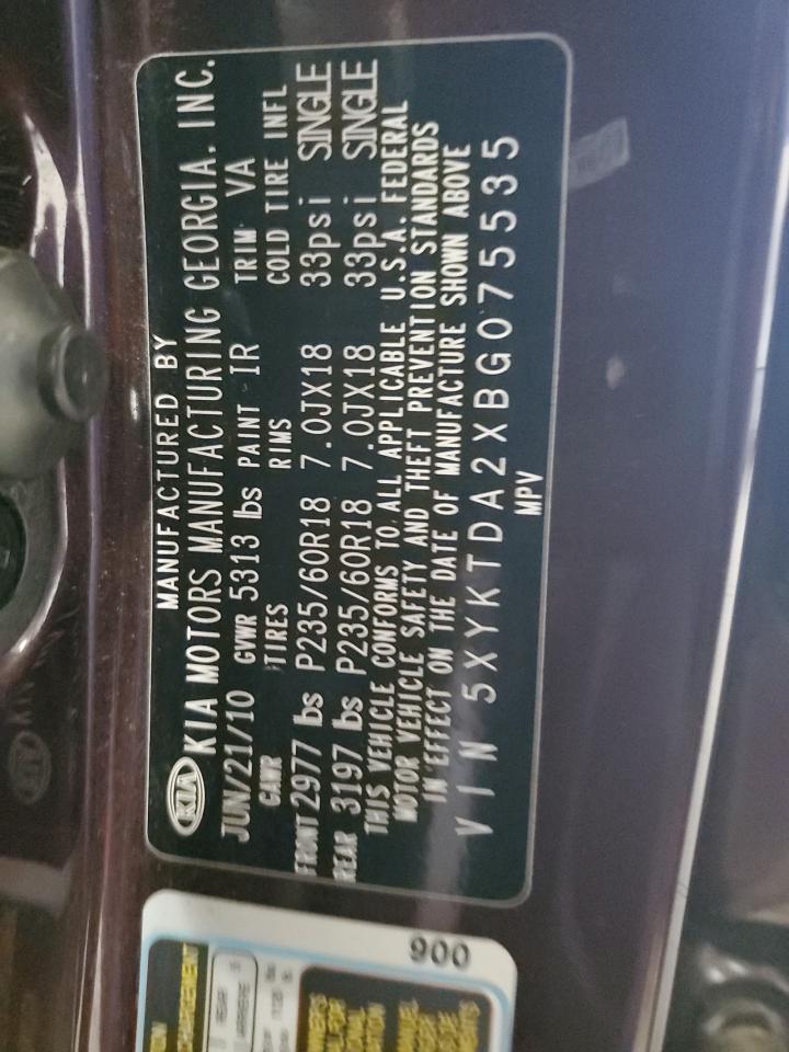 2011 Kia Sorento Base VIN: 5XYKTDA2XBG075535 Lot: 58036265