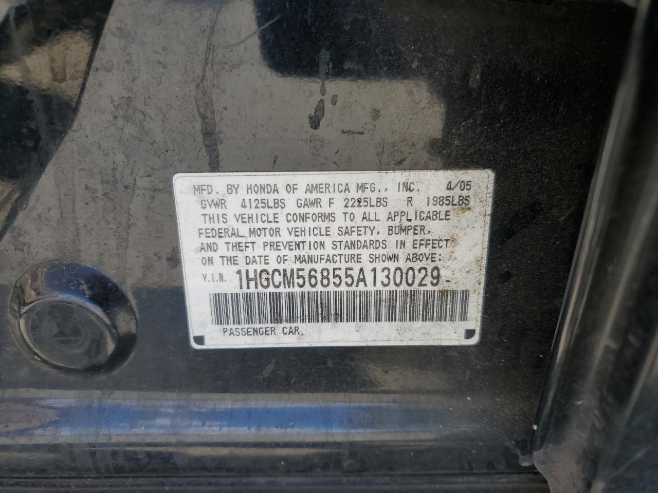 2005 Honda Accord Ex VIN: 1HGCM56855A130029 Lot: 56551855