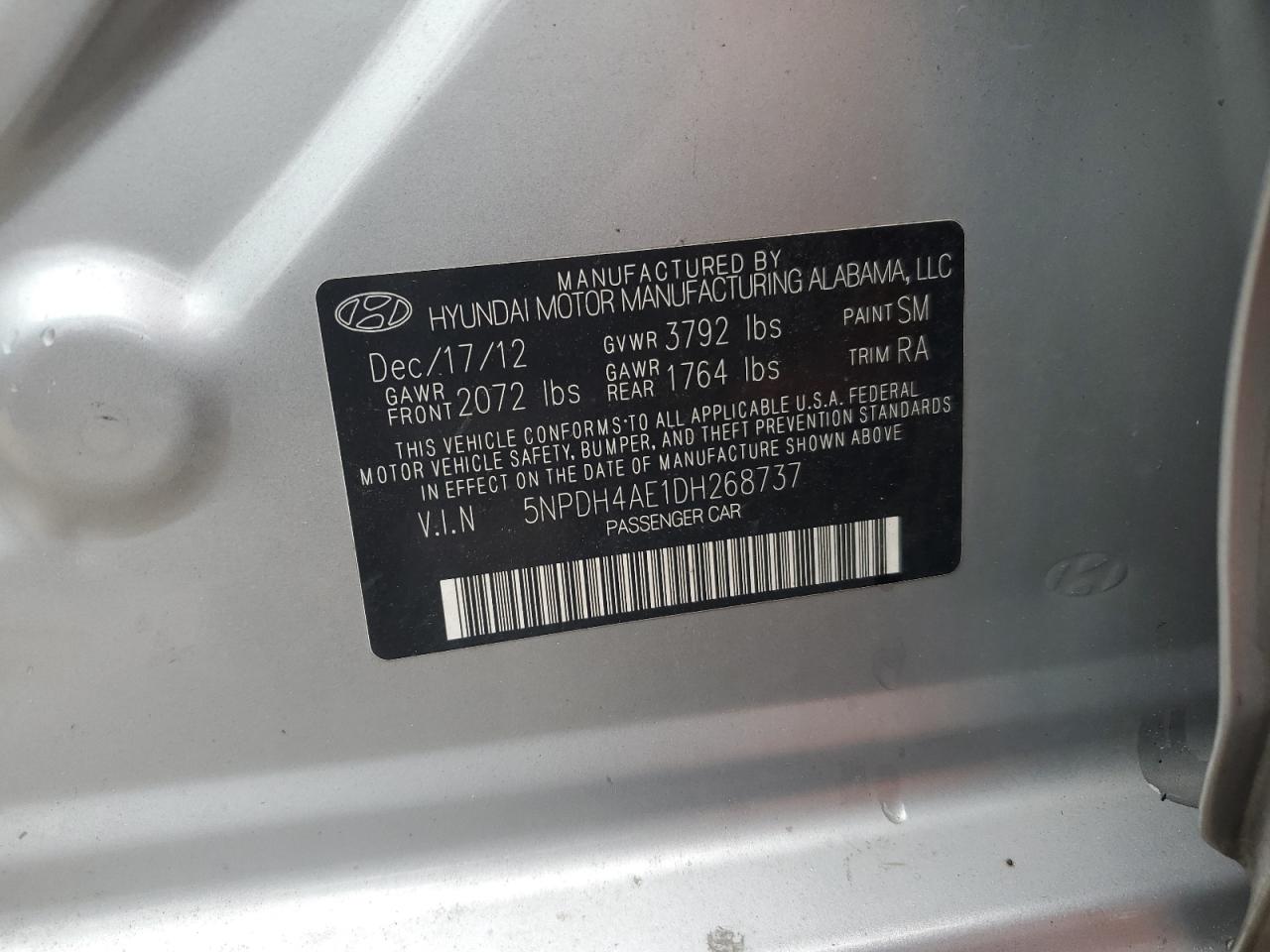 2013 Hyundai Elantra Gls VIN: 5NPDH4AE1DH268737 Lot: 56533965