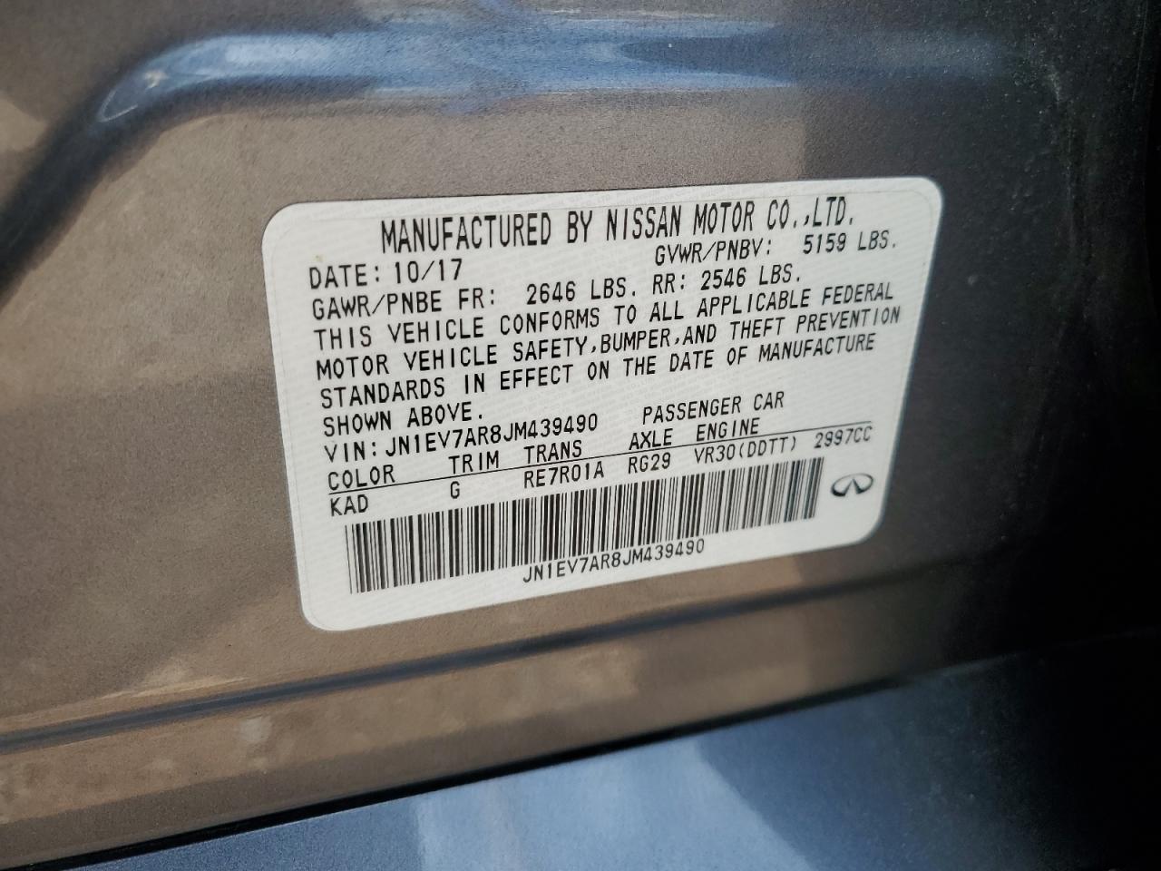 2018 Infiniti Q50 Luxe VIN: JN1EV7AR8JM439490 Lot: 56643385